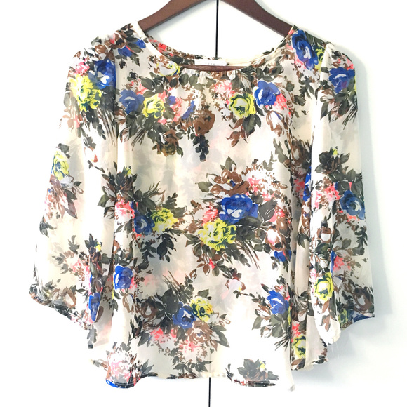 Lush Tops - Lush Open Flutter Back Floral Blouse